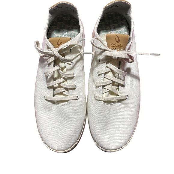 Olu Kai 10 White Canvas Sneakers Textile Rubber Outer Sole - Picture 2 of 7